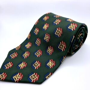 VTG Chaps Ralph Lauren Necktie Green Geometric Pattern USA Made Men's Tie Silk